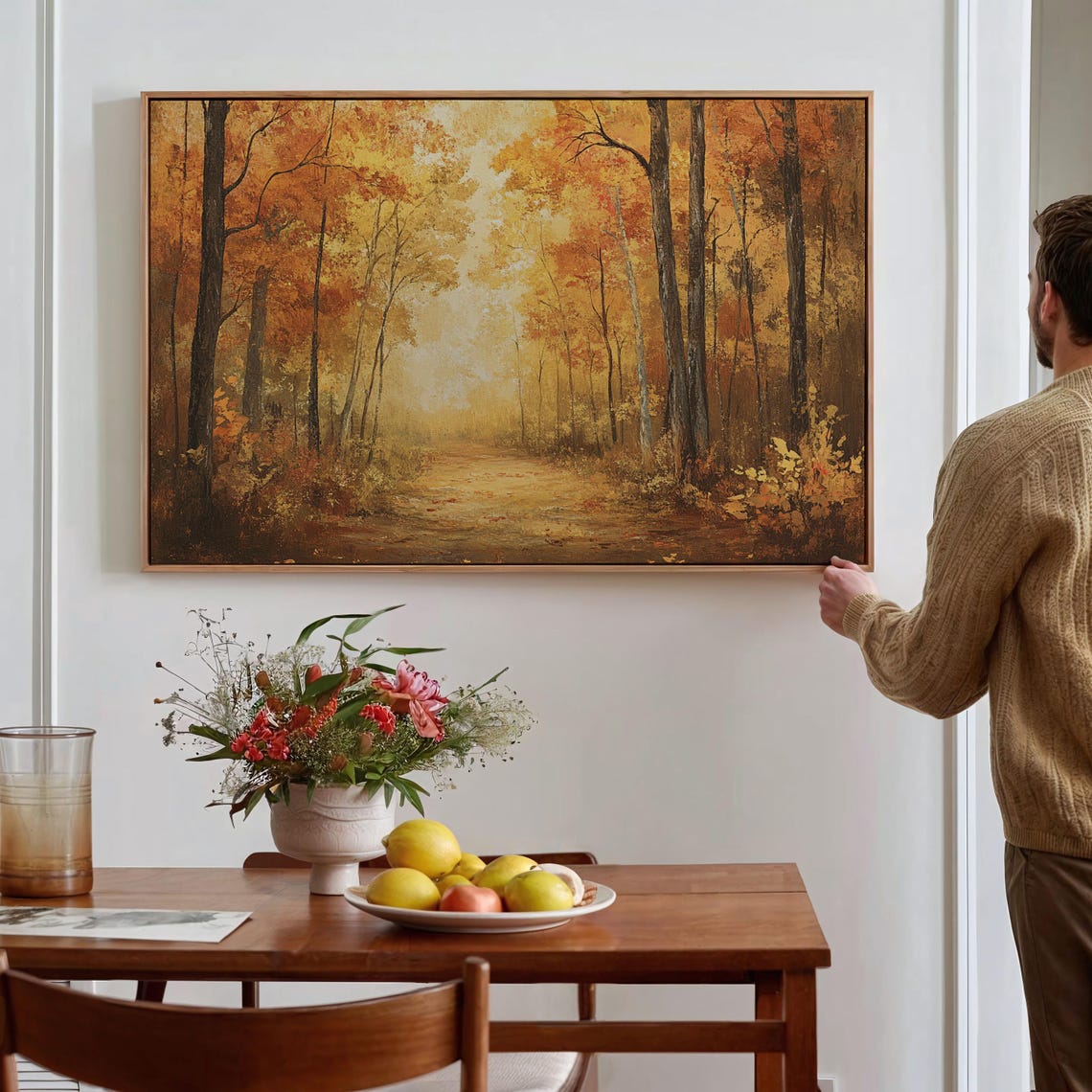 Golden Autumn Forest Path Lined With Orange Trees Vintage Wall Art