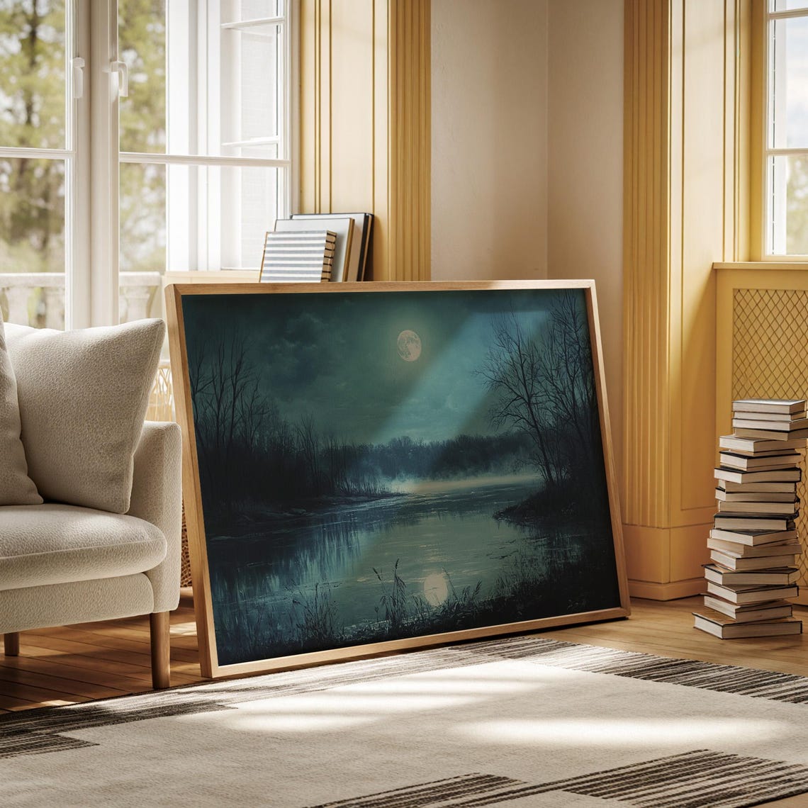 Moonlit Misty Lake with Full Moon and Forest Reflection Night Poster - Image 7