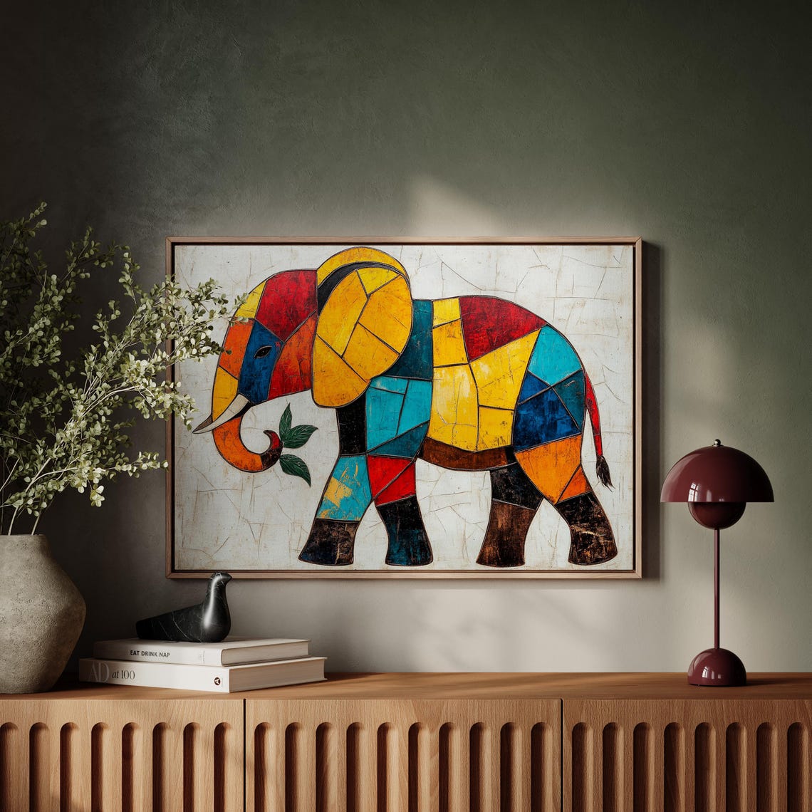 Geometric Patchwork Elephant Vibrant Stained Glass Style Art Poster - Image 4
