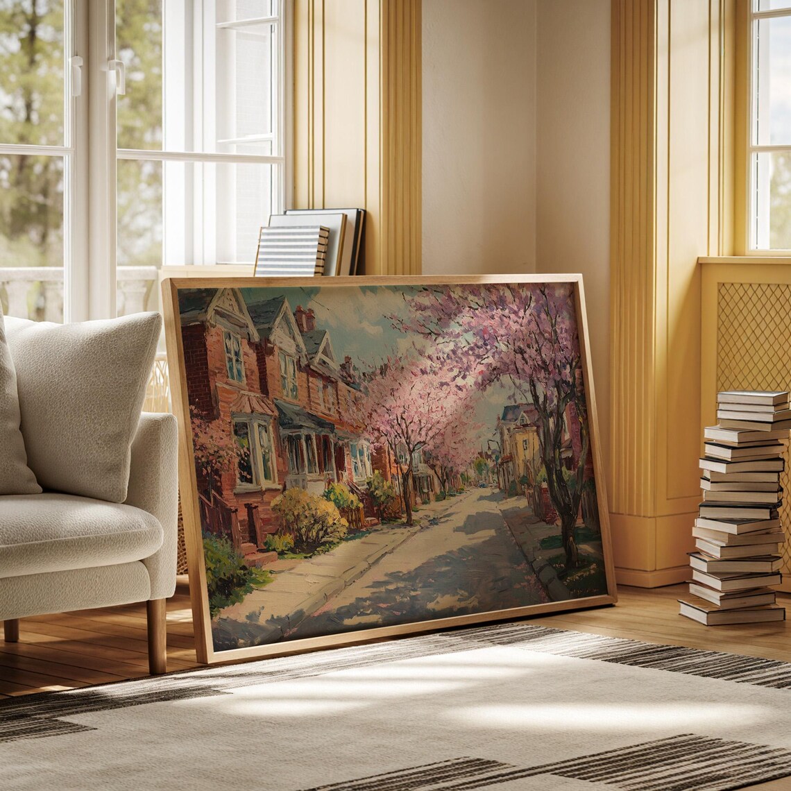 Springtime Neighborhood, Charming Cherry Blossom Street - Image 6