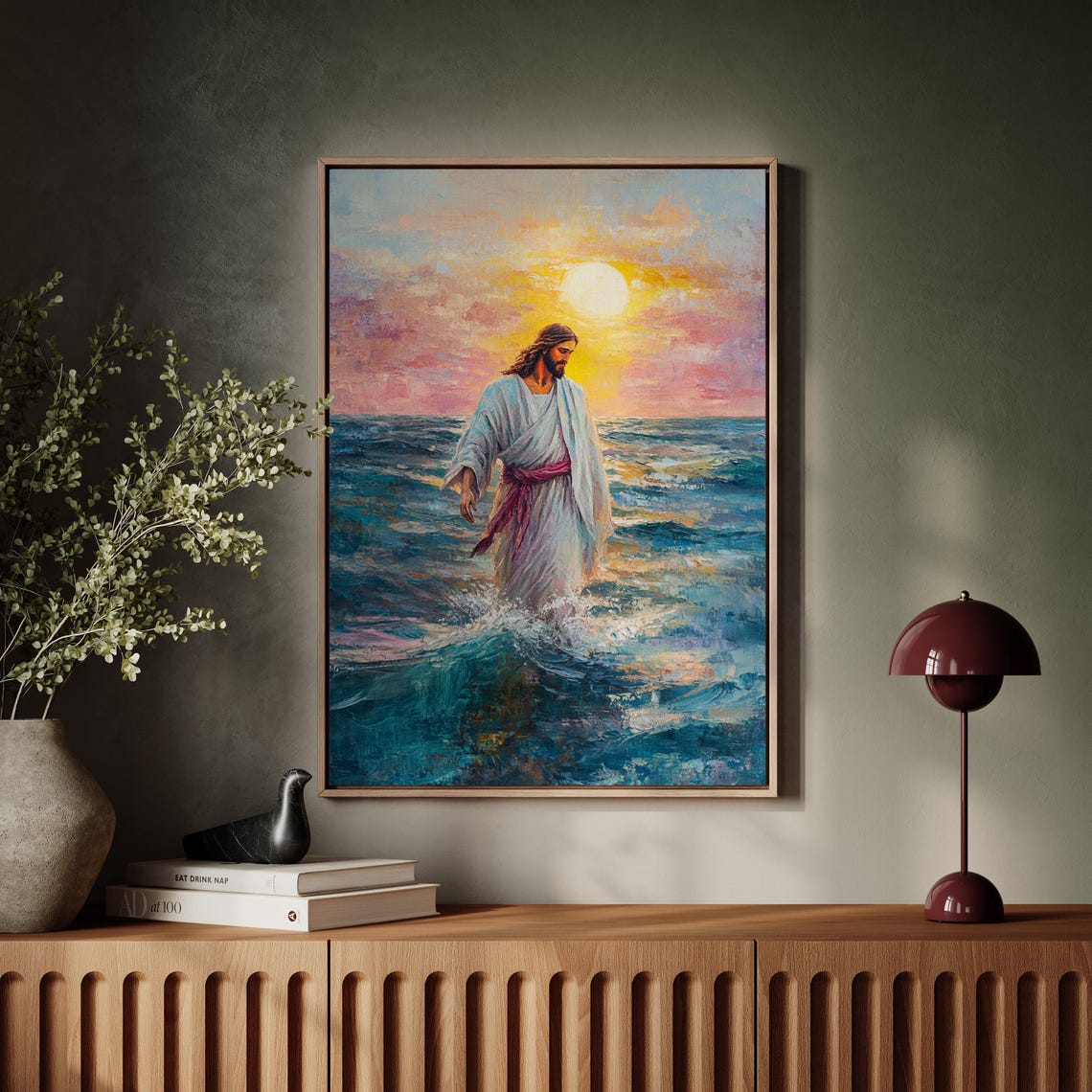 Jesus Walking On Water Golden Sunrise Ocean Miracle Art Poster - Image 7