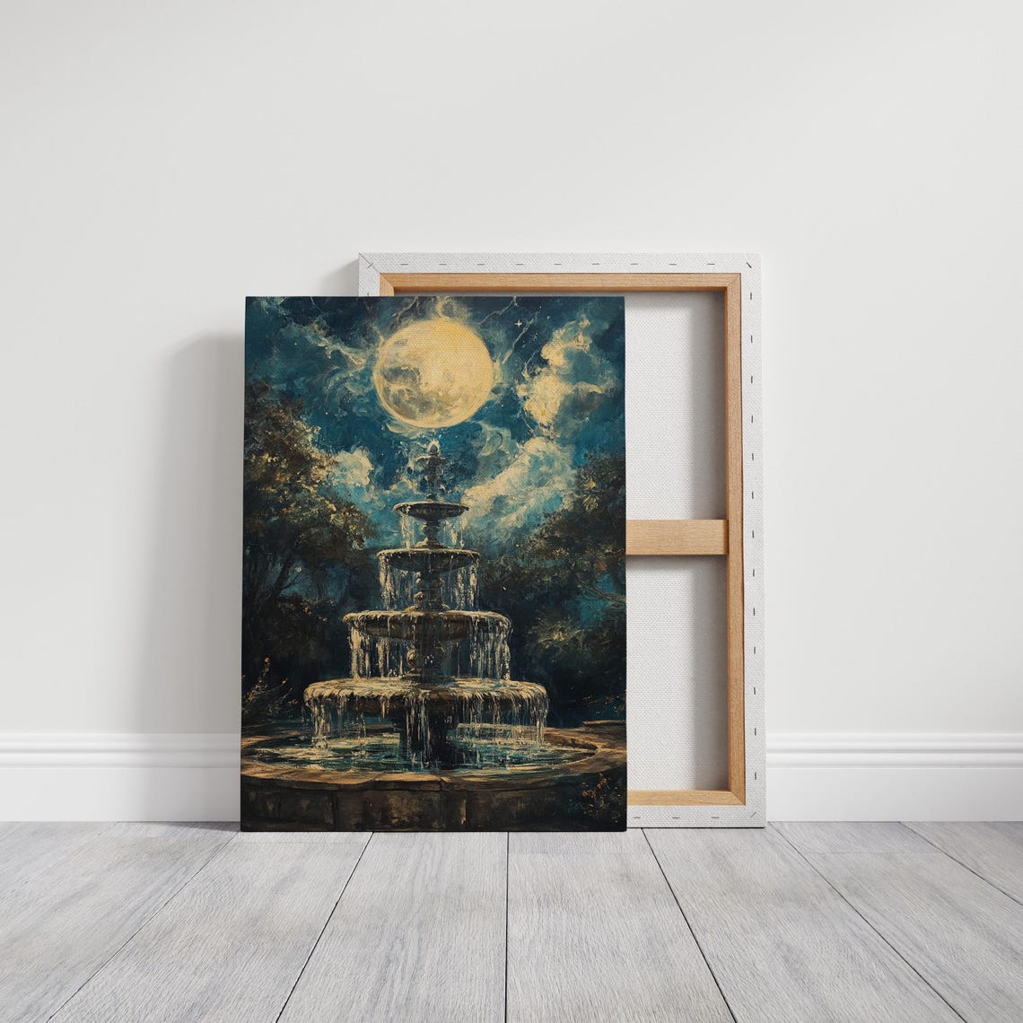 Enchanting Moonlit Fountain Night Sky Full Moon Dreamy Art Poster - Image 5