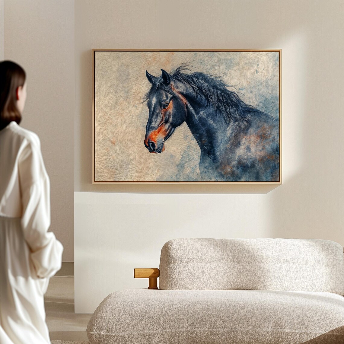Dark Horse Portrait In Blue Watercolor Modern Equine Art Poster - Image 7