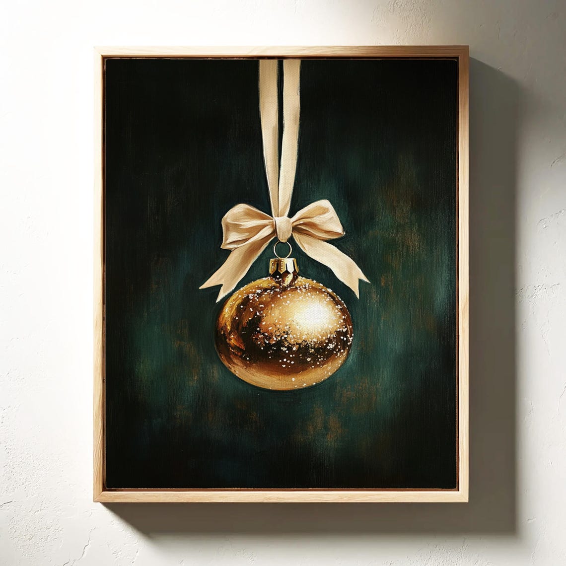 Gold Christmas Bauble With Cream Bow on Dark Green Wall Poster - Image 7