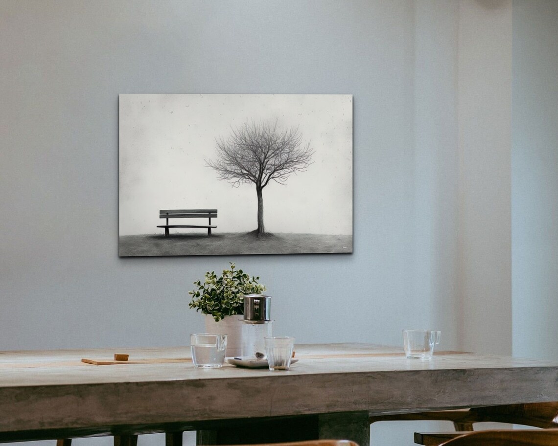 One Tree Park With Empty Bench, Gloomy Landscape - Image 4