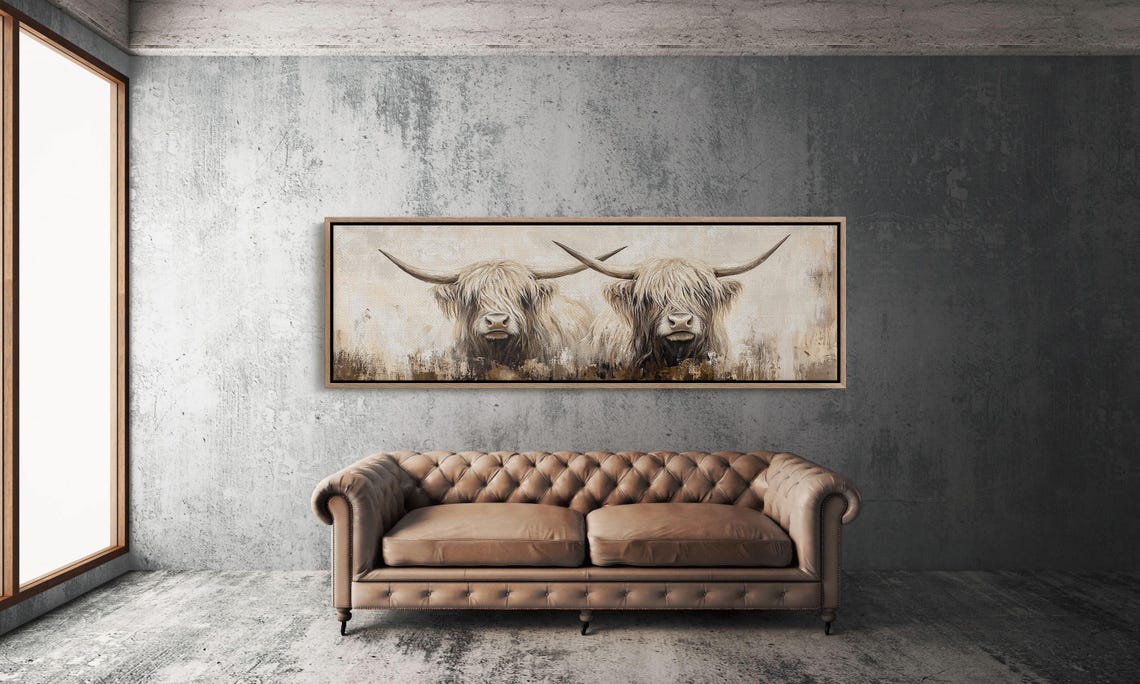 Highland Cow Duo Neutral Rustic Western Farmhouse Cozy Poster
