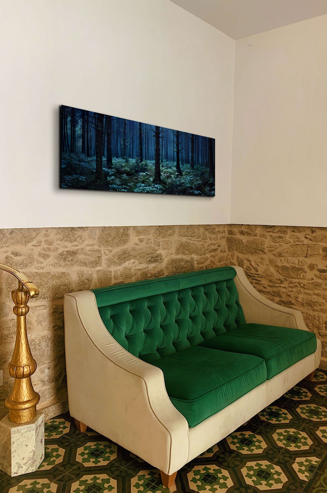 Misty Blue Pine Forest at Dusk Panoramic Nature Landscape Poster - Image 3