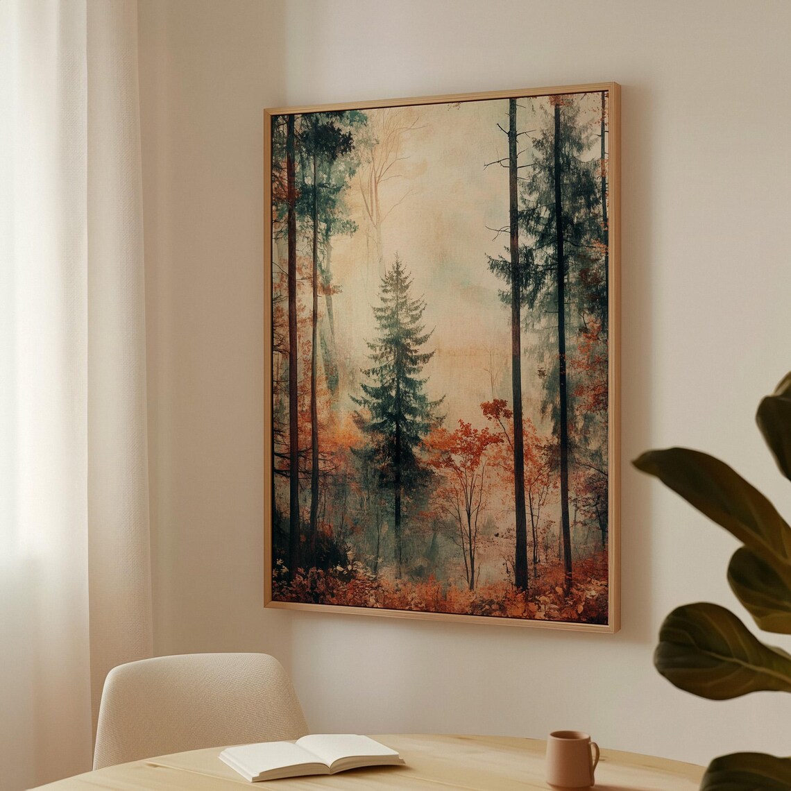 Misty Autumn Forest Art Print, Tranquil Woodland Scene - Image 4