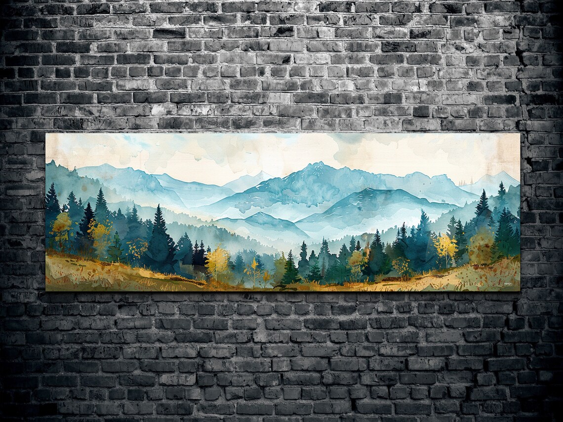 Panoramic Klamath Mountain Mid Century Modern Mountain Wall Art - Image 2
