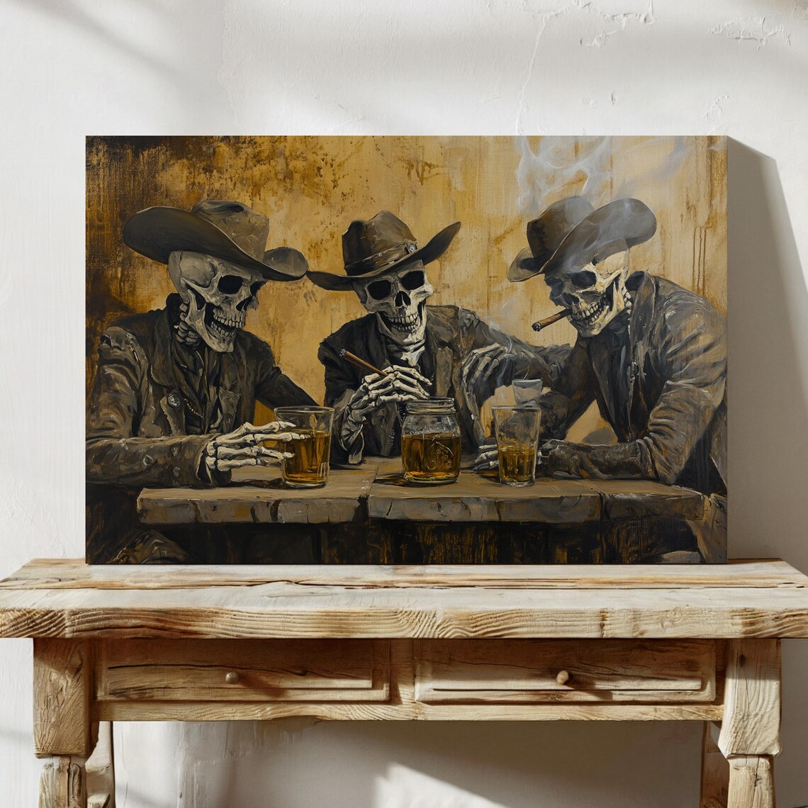 Cowboy Skeletons Whiskey and Cigars Western Gothic Art Print - Image 5