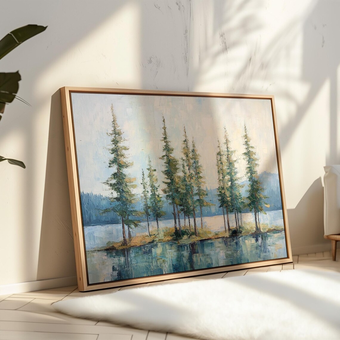 Serene Pine Forest Lake, Rustic Landscape Art Print - Image 5