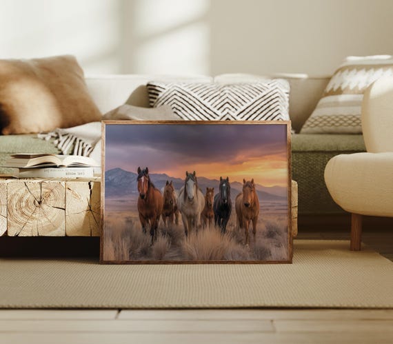 Wild Horses At Sunset In Western Plains