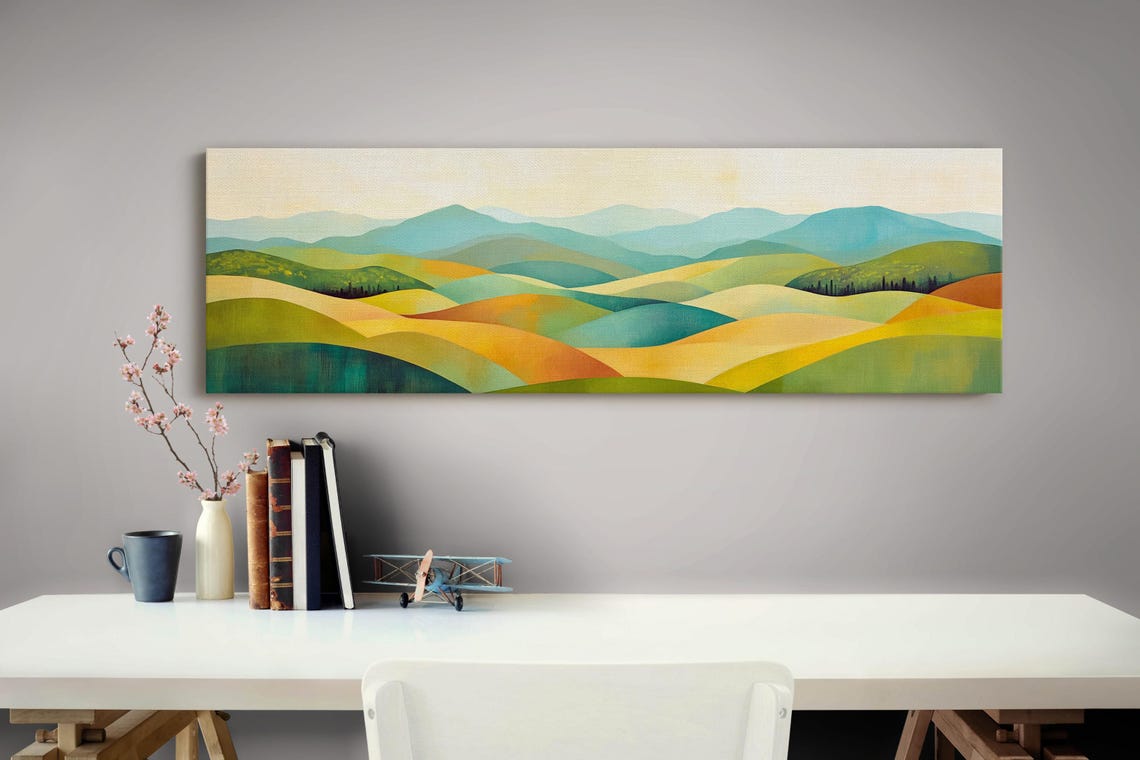 Colorful Abstract Rolling Hills In Green Gold And Teal Pastoral Poster - Image 4