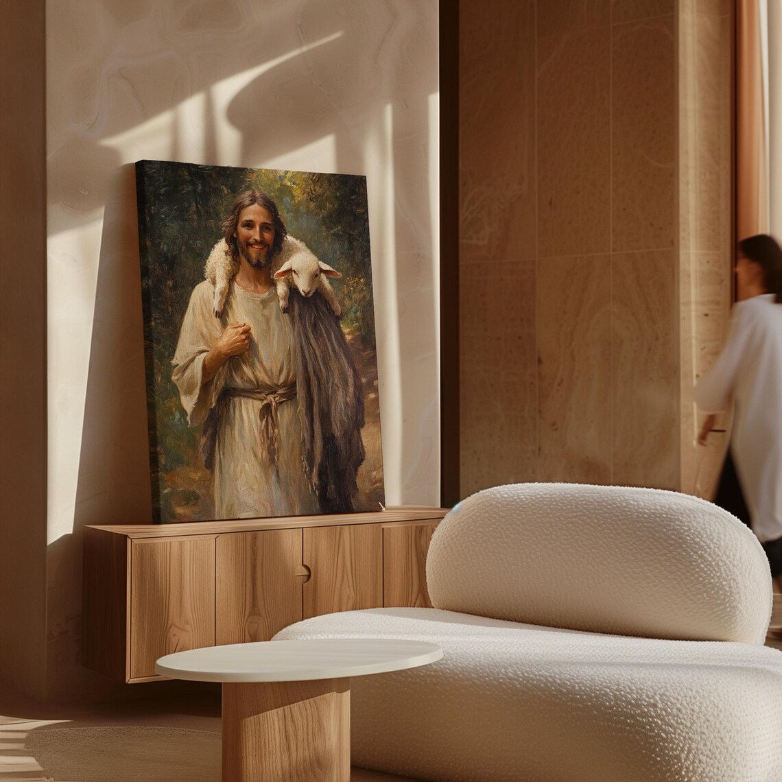 Joyful Jesus The Good Shepherd Smiling With Lamb Christian Poster - Image 7