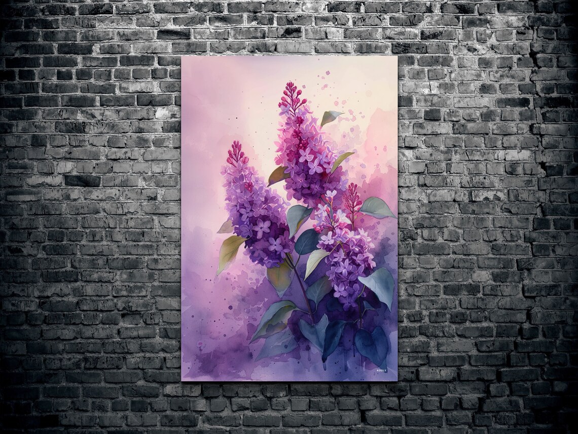 Dreamy Pink Lilac Branch Watercolor Spring Blossom Floral Poster - Image 2