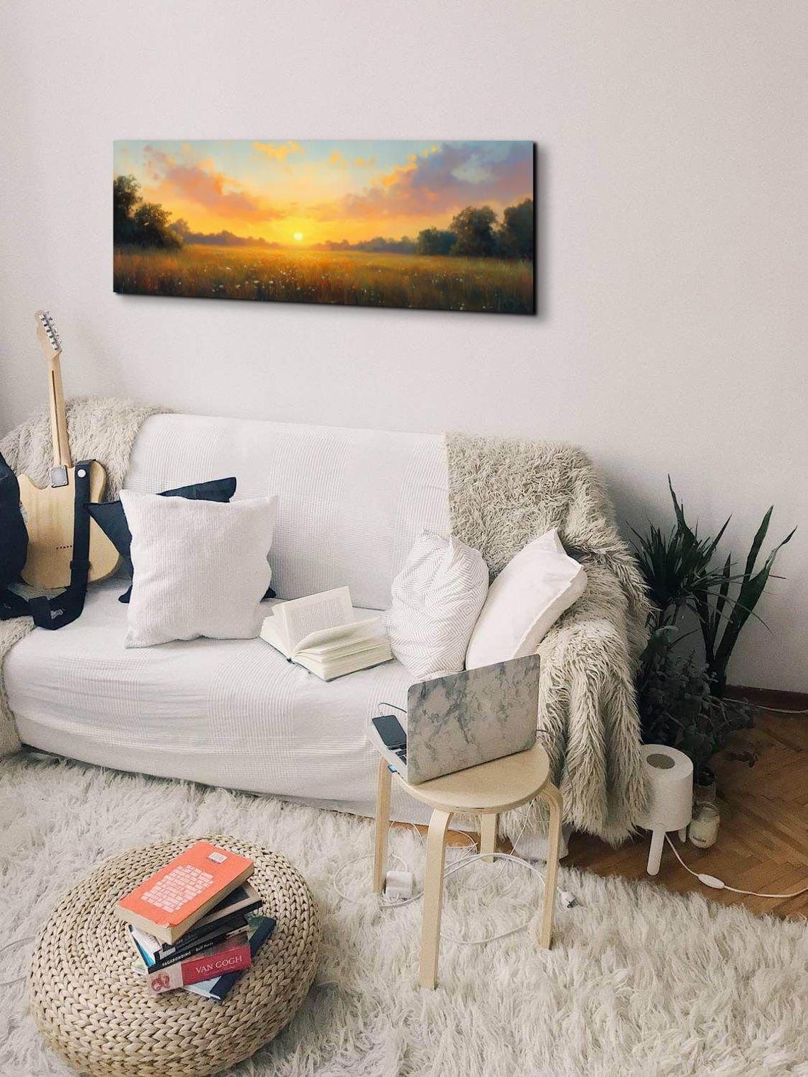 Golden Sunset Over Wildflower Field Country Panoramic Poster - Image 6