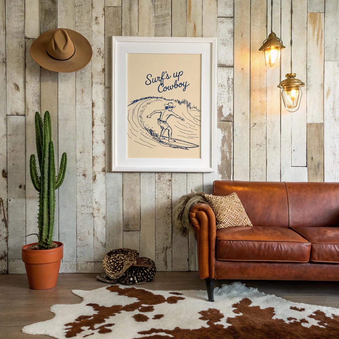 Surfs Up Cowboy Funny Western Surf Art