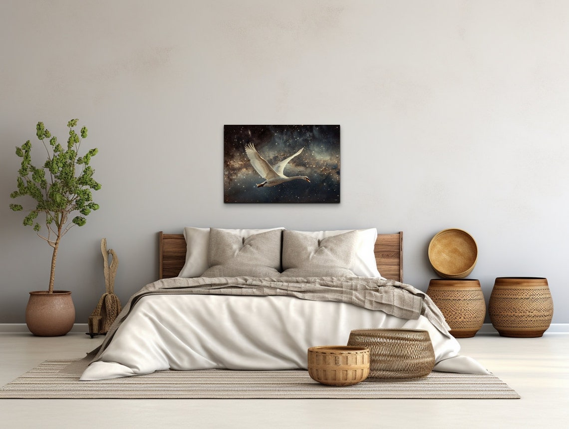 Swan Gliding Through Starry Cosmos Nebula Dreamlike Bird Wall Art - Image 7