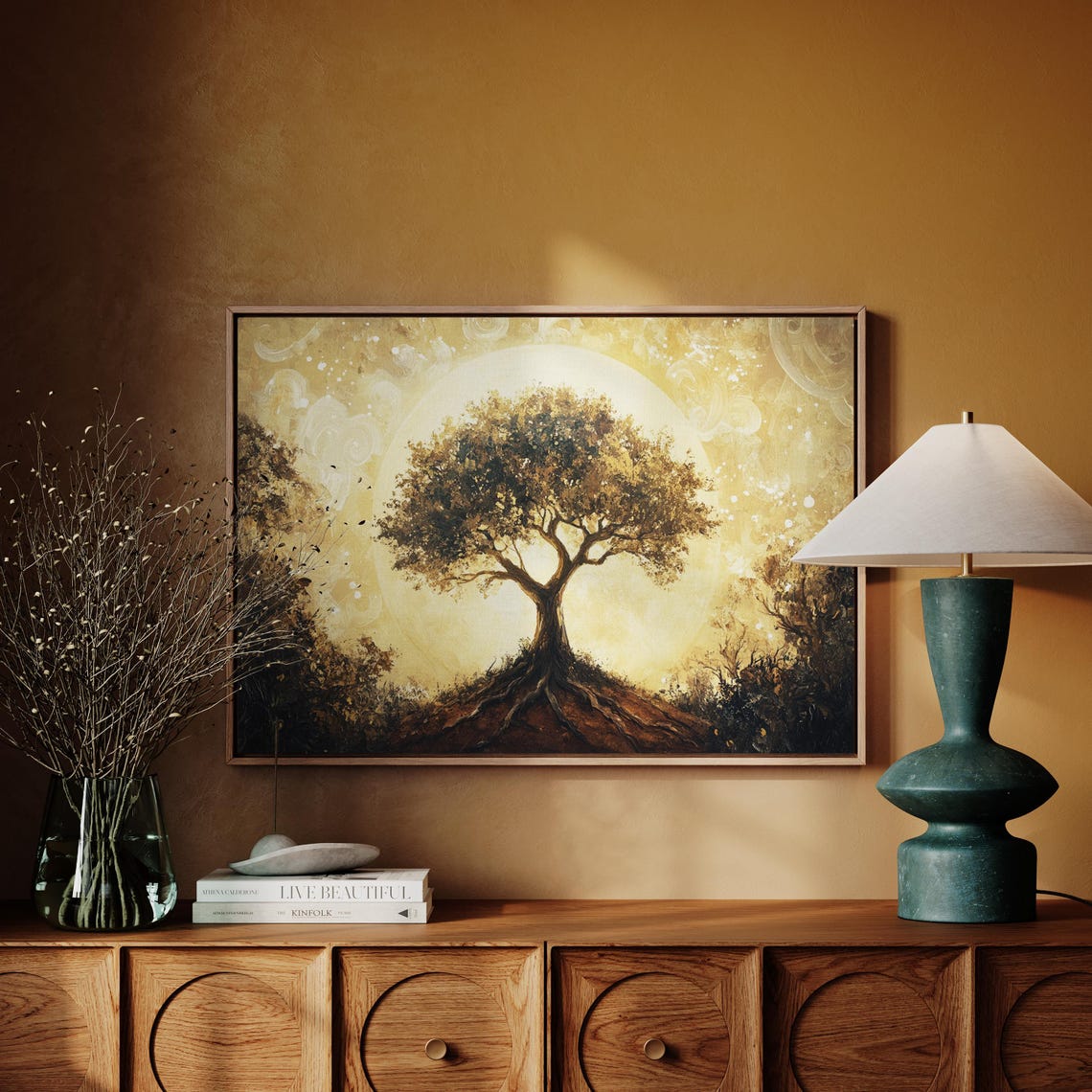 Golden Tree Of Life With Luminous Sun And Intricate Roots Poster - Image 5