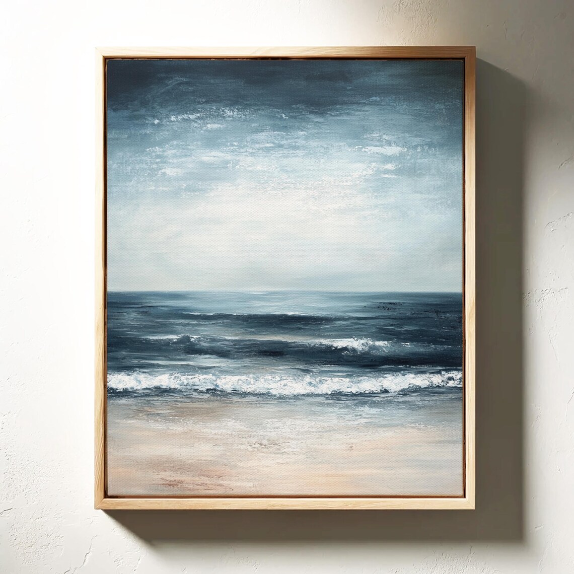 Moody Dark Blue Ocean Waves Coastal Seascape Oil Painting Poster - Image 4