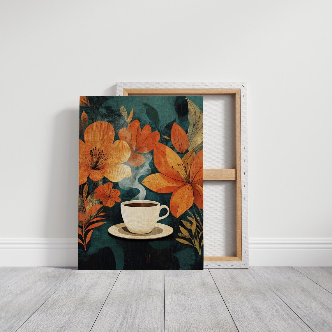 Cozy Autumn Coffee Cup, Retro Floral Kitchen Decor - Image 3