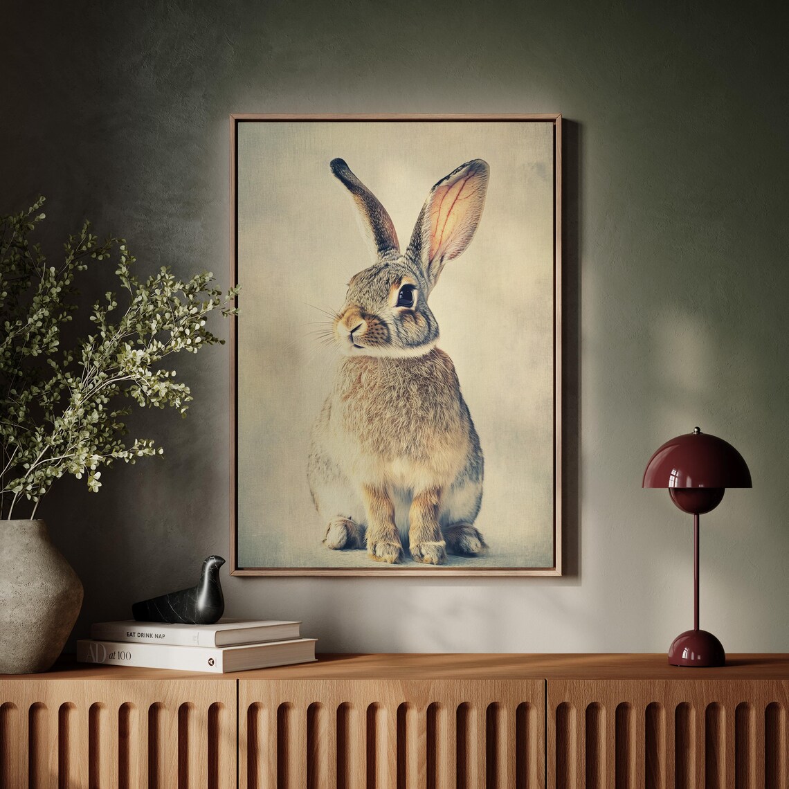 Vintage Rabbit Portrait Tall Ears Neutral Sepia Rustic Farmhouse Poster - Image 4