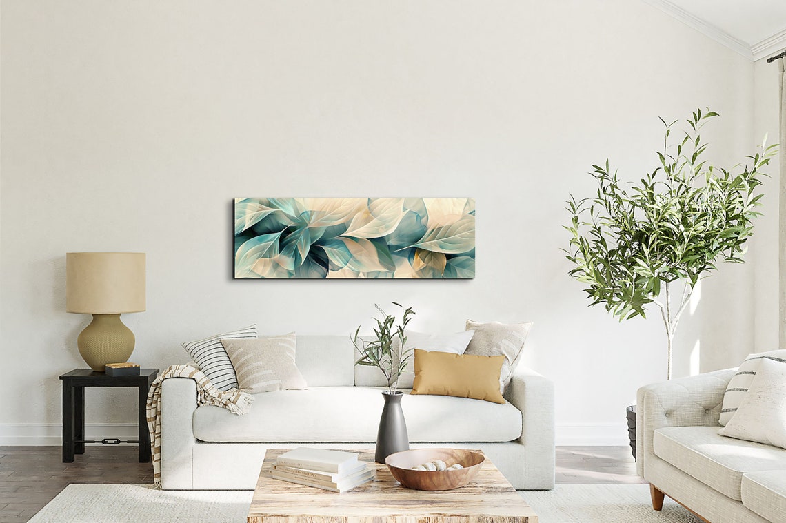 Abstract Teal and Cream Leaves Overlapping Botanical Art Poster - Image 7
