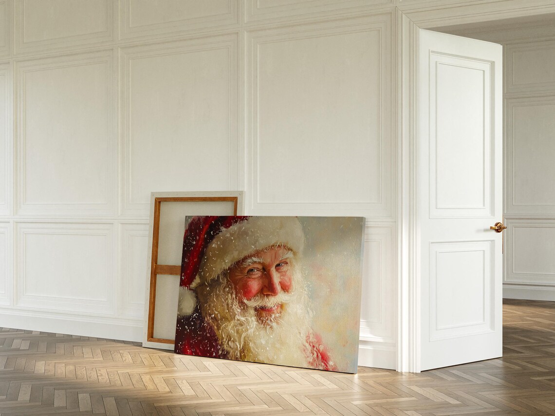 Vintage Santa Claus Portrait Festive Christmas Painting Poster - Image 2