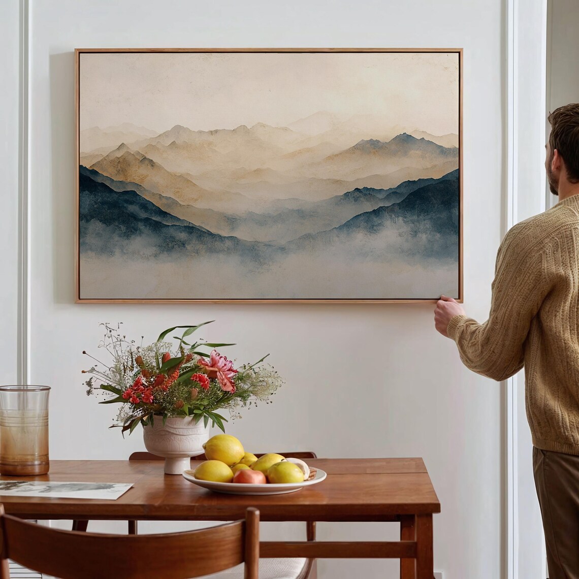 Abstract Misty Mountain Landscape, Modern Nature Decor - Image 3