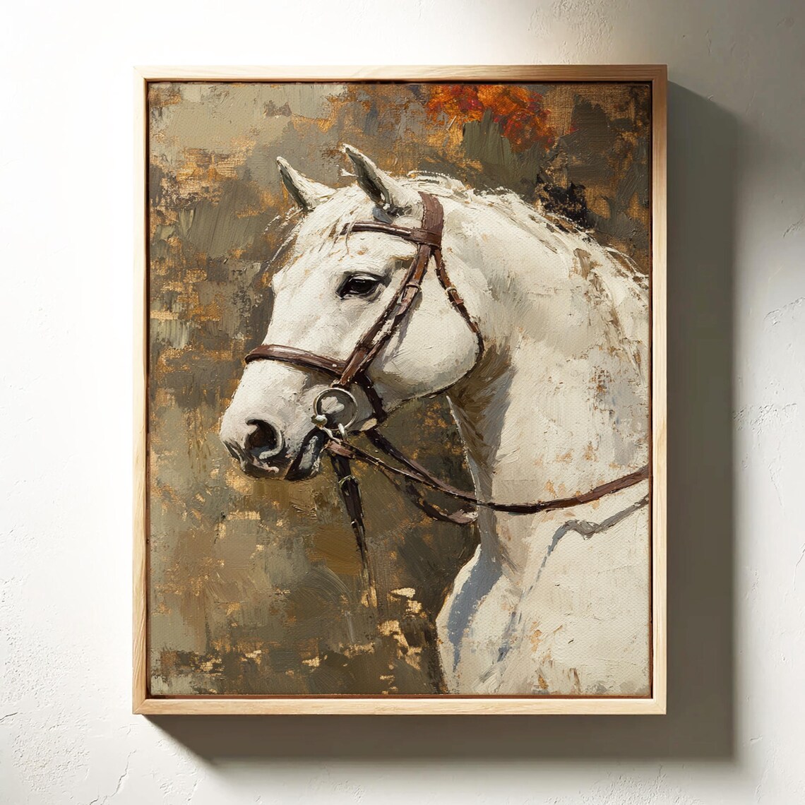 Majestic White Horse Portrait Oil Painting Equestrian Rustic Poster - Image 4
