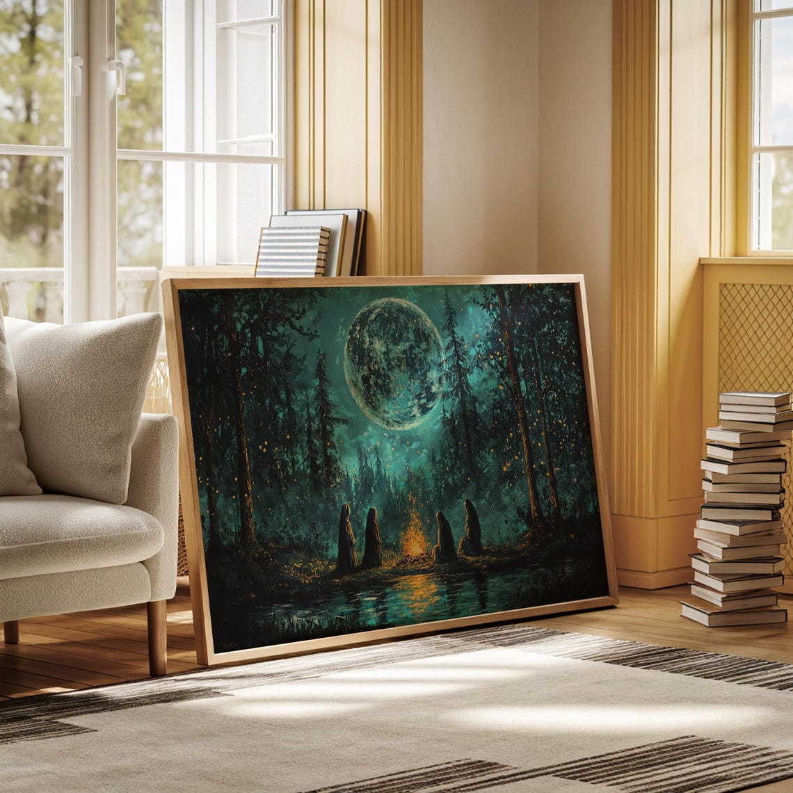 Mystical Moonlit Forest Gathering Campfire Night Scene Poster - Image 5