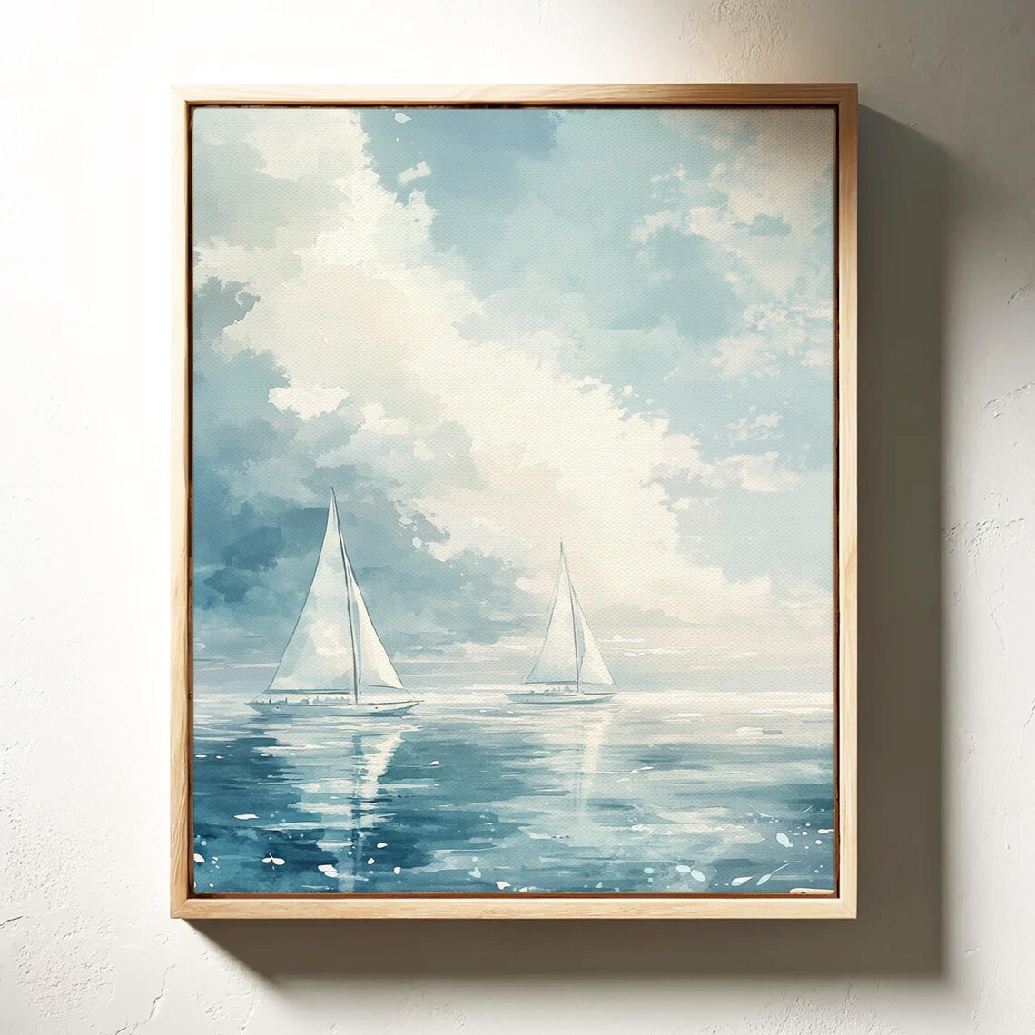 Small Sailboats on Deep Blue Sea Bright Watercolor Sky Poster - Image 3