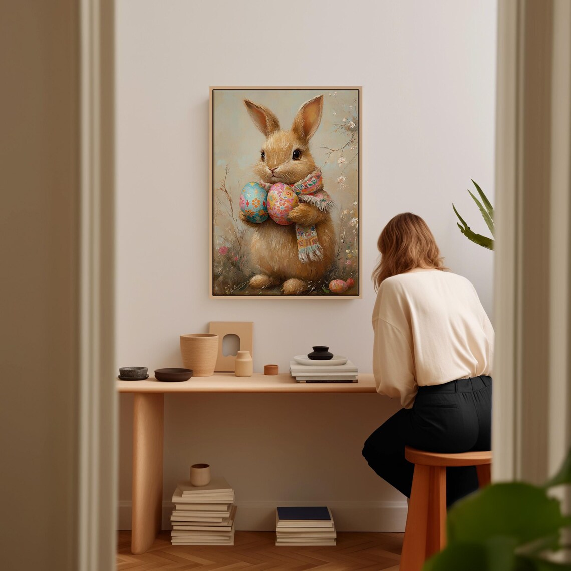 Whimsical Easter Bunny Holding Eggs Art Print - Image 6
