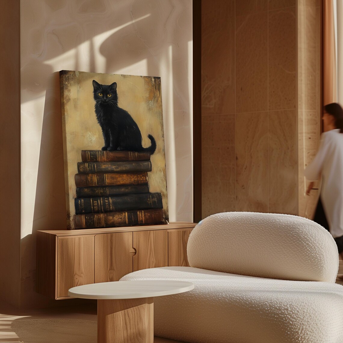 Black Cat On Vintage Book Stack, Gothic Dark Academia - Image 7