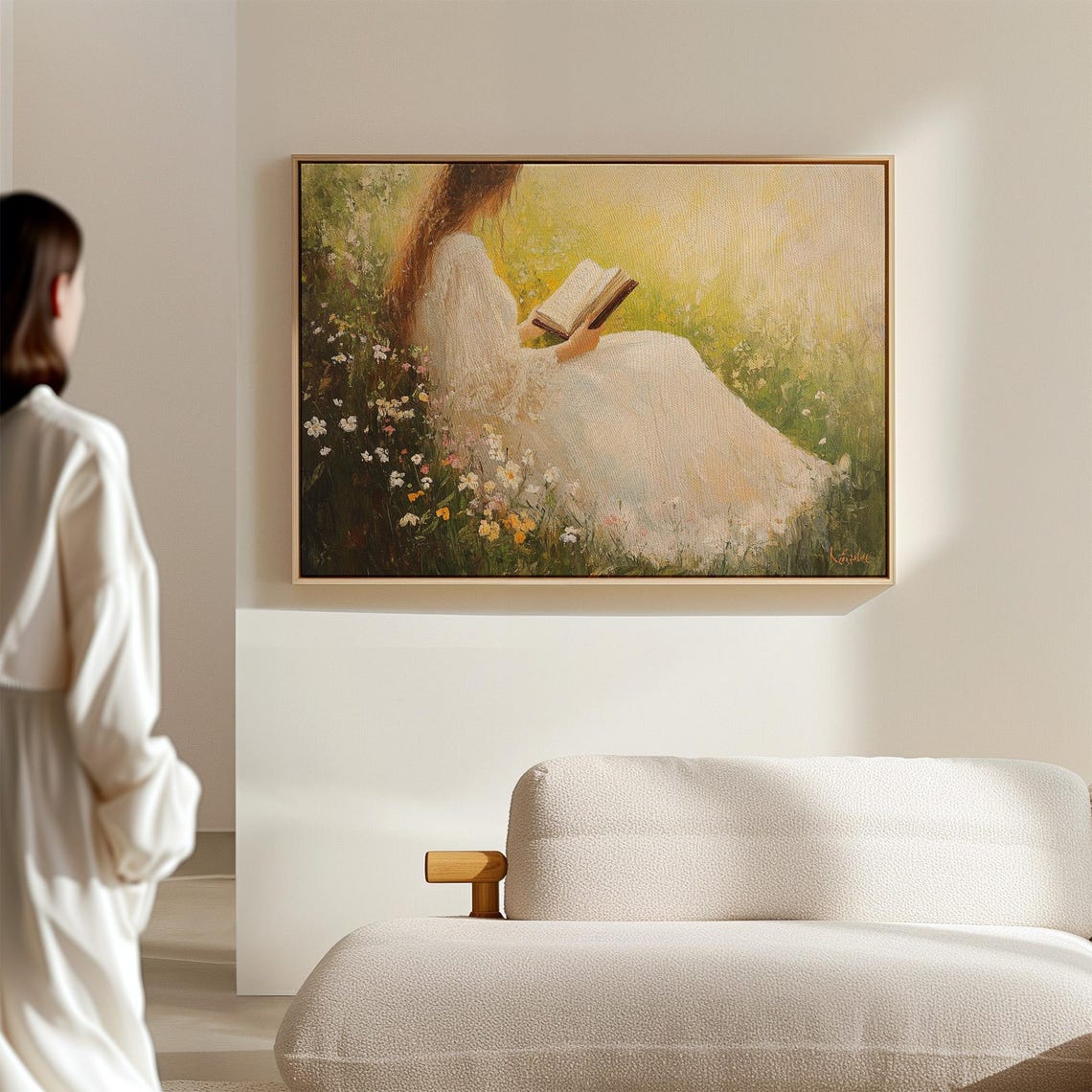 Serene Woman Reading in Wildflower Meadow Golden Light Poster - Image 6