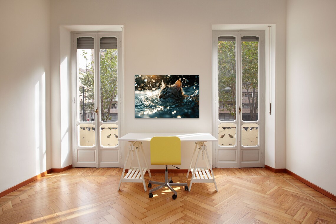 Cat In Water Wall Art Print, Animal Landscape - Image 5