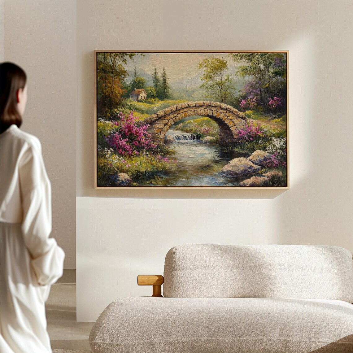 Rustic Stone Bridge Over Serene Stream, Vintage Landscape - Image 7