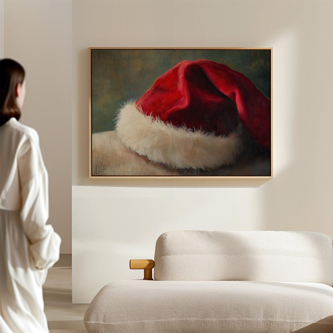Classic Red Santa Hat With White Fur Trim Vintage Oil Painting Poster - Image 7