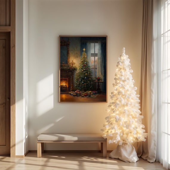 Victorian Christmas Tree By Fireplace Art Print