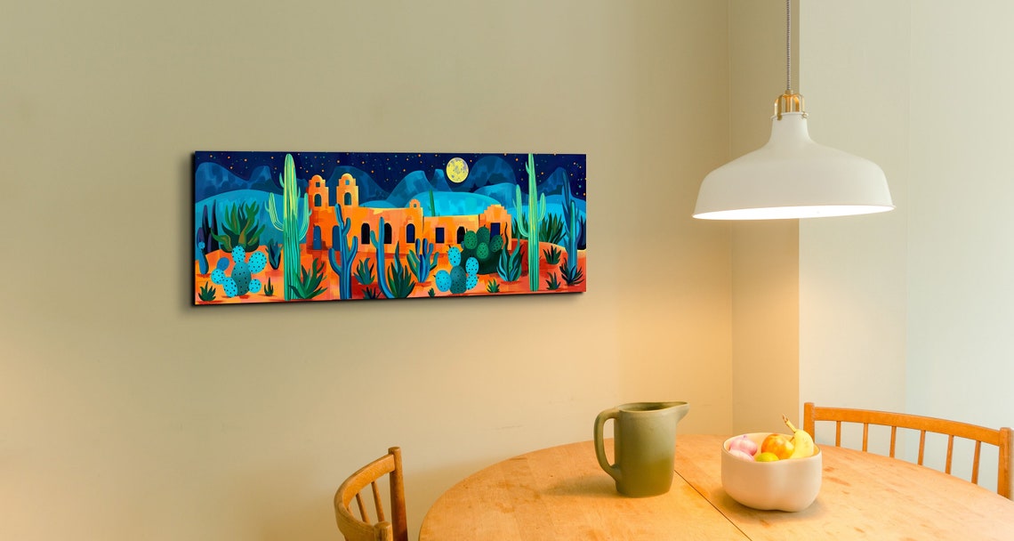 Desert Mission at Night Full Moon Agave and Saguaro Cactus Wall Poster - Image 7