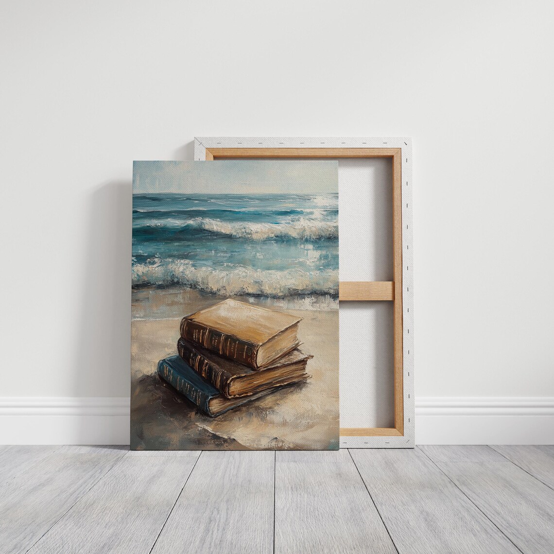 Vintage Coastal Stack Of Books Beach Travel Poster - Image 3