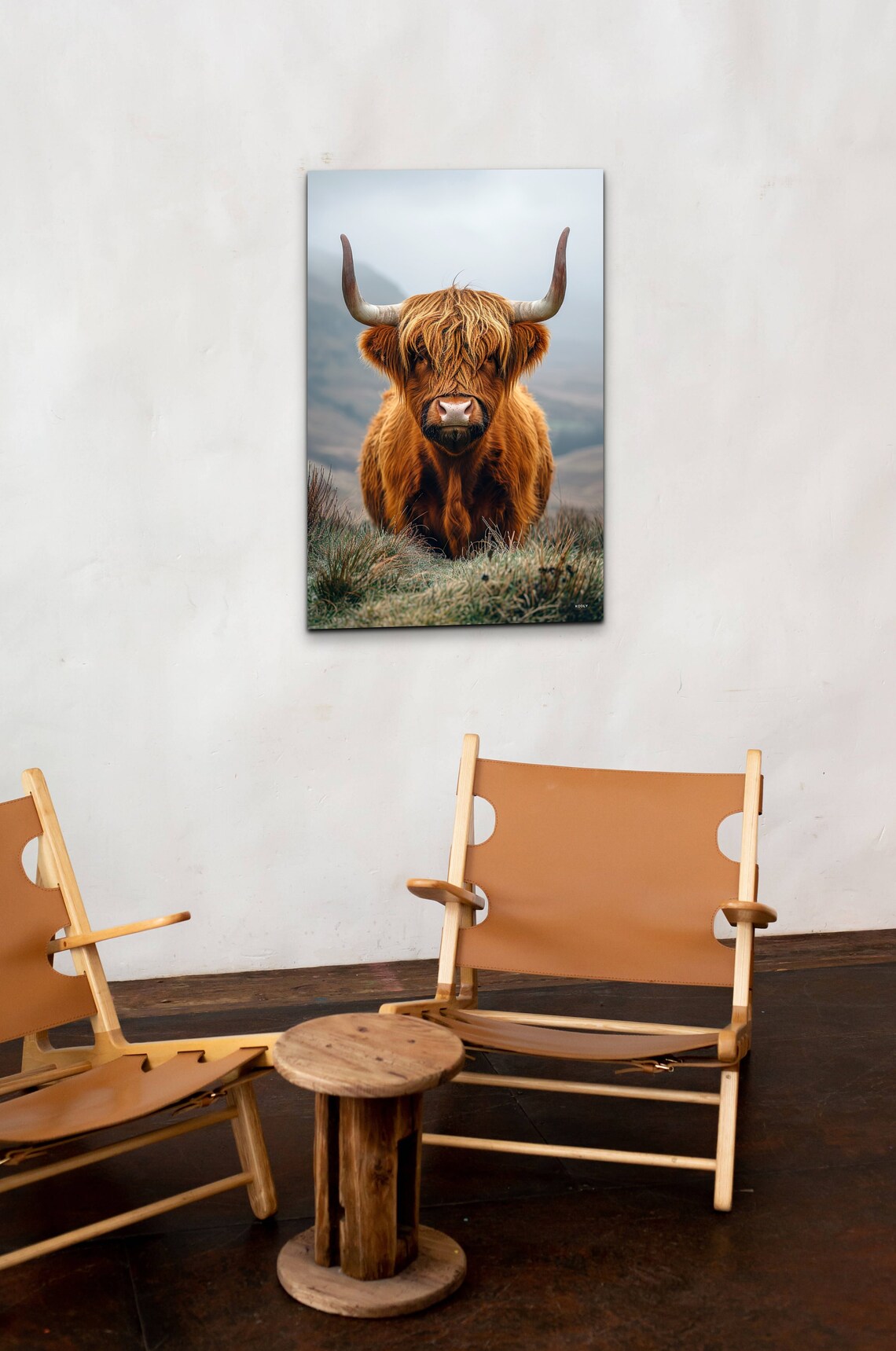 Highland Cow Shaggy Brown Portrait Misty Scottish Farm Wall Art - Image 5