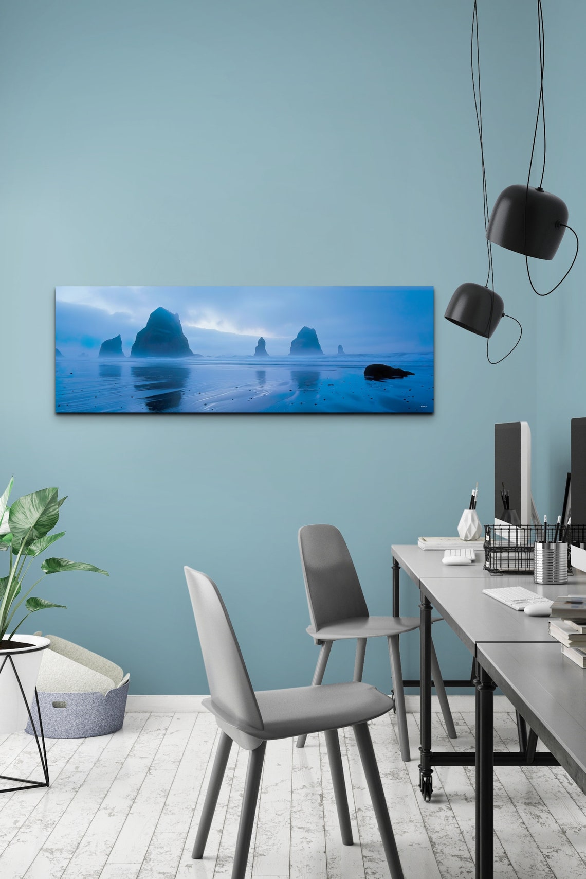 Misty Sea Stacks Coastal Panorama Blue Hour Ocean Landscape Poster - Image 7