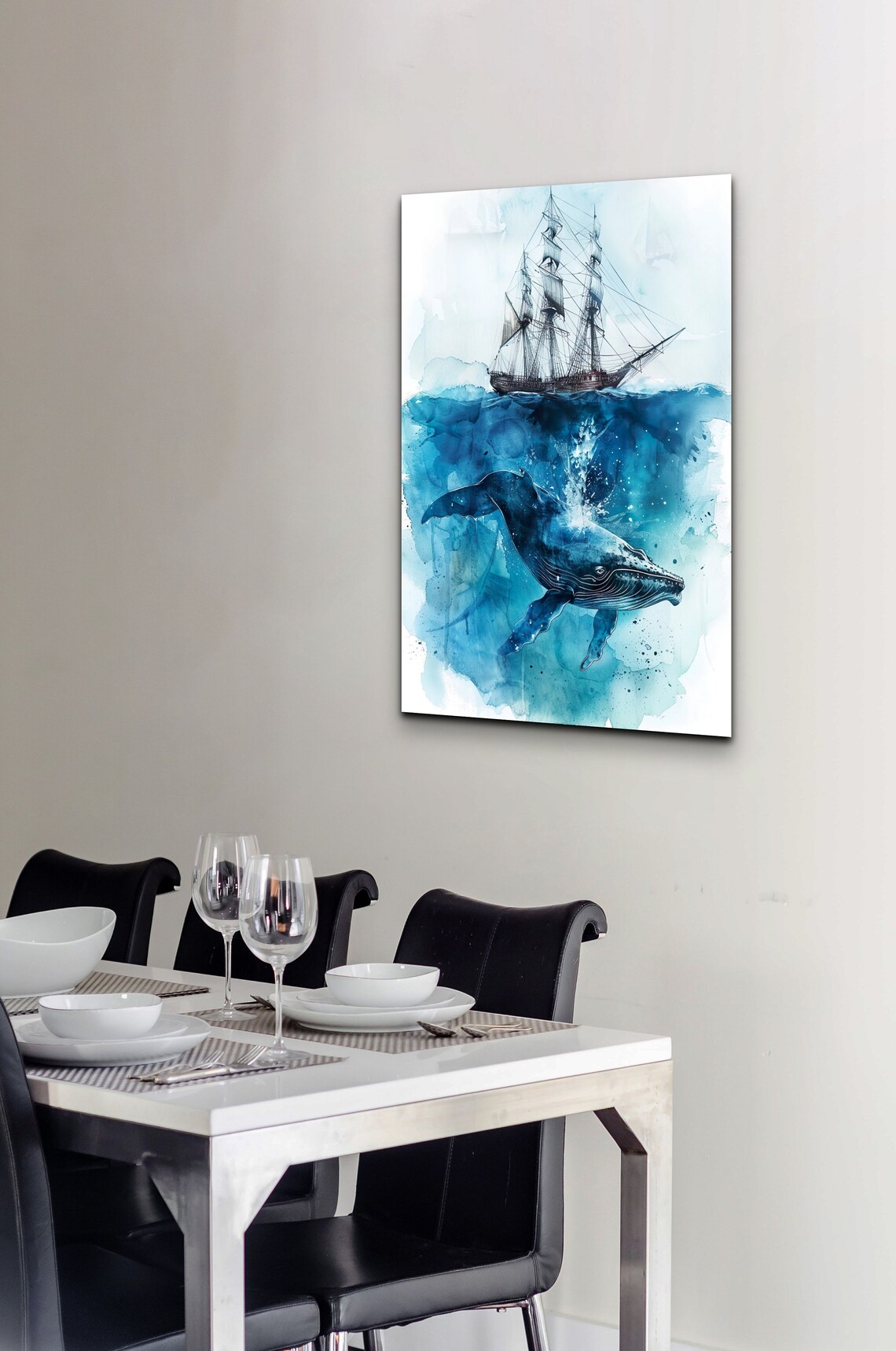 Whale Pirate Ship Watercolor Nursery Wall Art Print - Image 4