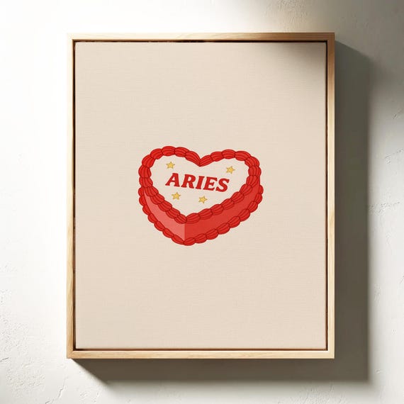 Aries Zodiac Heart Cake Cute Astrology Wall Art
