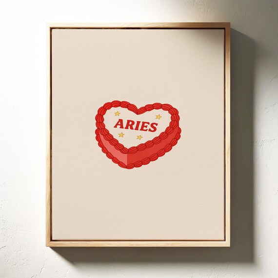 Aries Zodiac Heart Cake Cute Red Astrology Birthday Wall Poster
