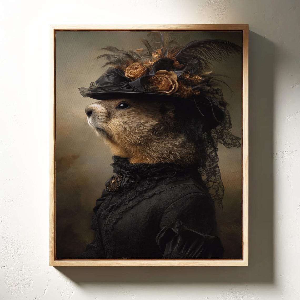 Victorian Otter Portrait In Black Lace