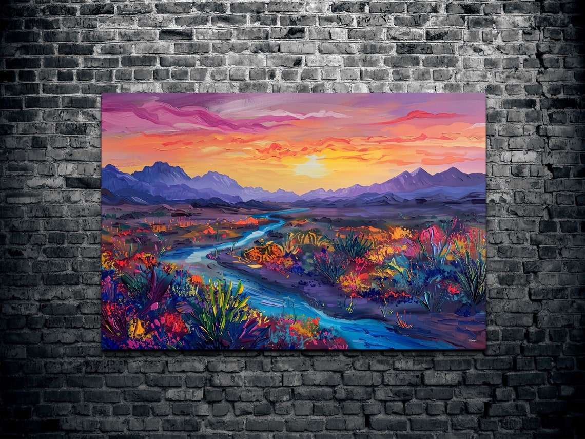 Turquoise River Winding Through a Vivid Desert Sunset Panoramic Poster - Image 2