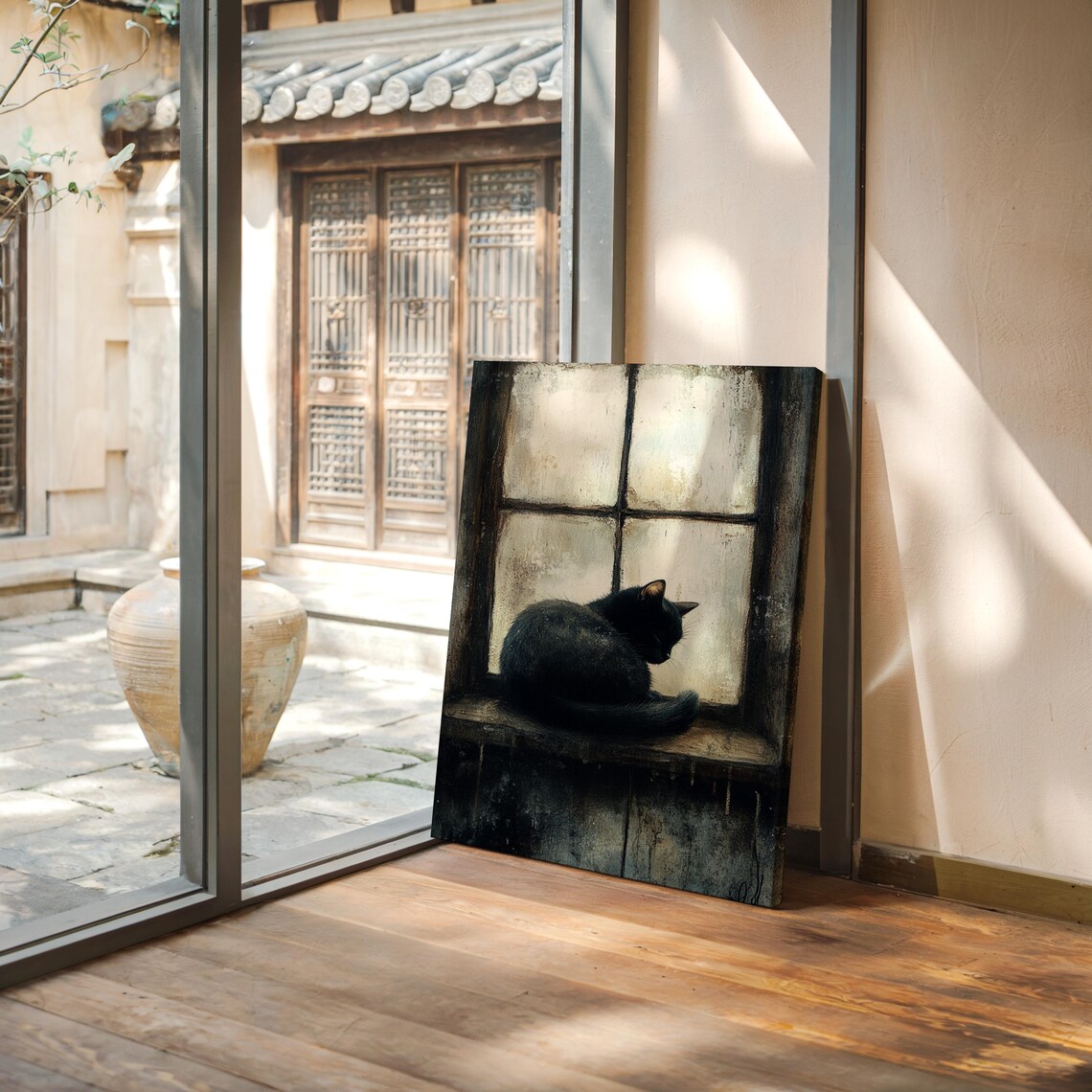 Black Cat By The Window, Moody Vintage Decor - Image 6
