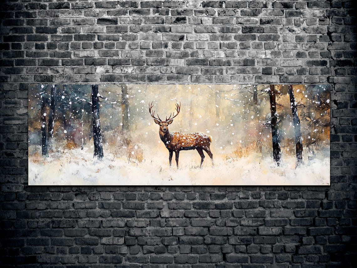 Elk Standing In Snowy Forest Winter Wildlife Painting Poster - Image 2